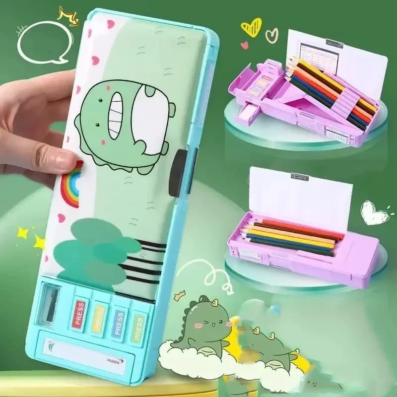 Astuccio multifunzionale per matite per cartoni animati per la scuola primaria Scatola di cancelleria multifunzionale di grande capacità a doppio strato creativa e carina
