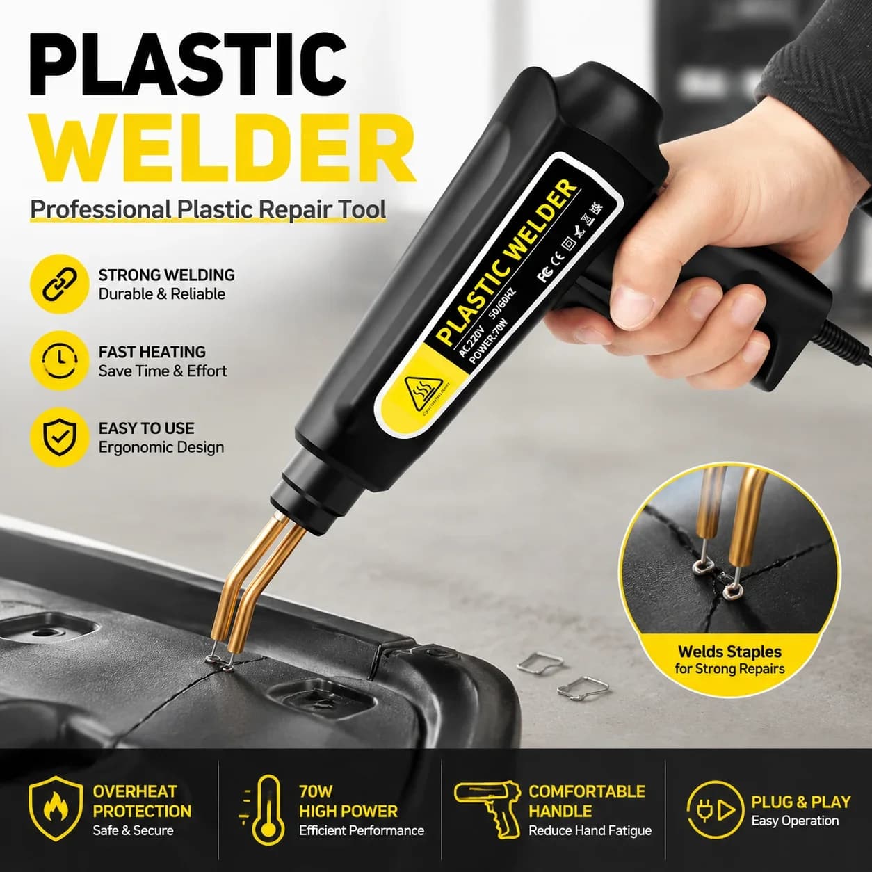 Plastic Welding Gun Car Bumper Repair Welder Kit Heat Laminator Multi-Function Welder for Automotive Bodywork Fix and Maintenanc