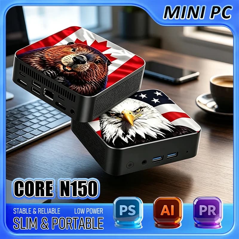 New 2026 Intel Core N150 Mini Desktop PC 16GB RAM 2TB SSD 4K HD WiFi6 BT5.2 Compact USA Canada Flag For Home Office