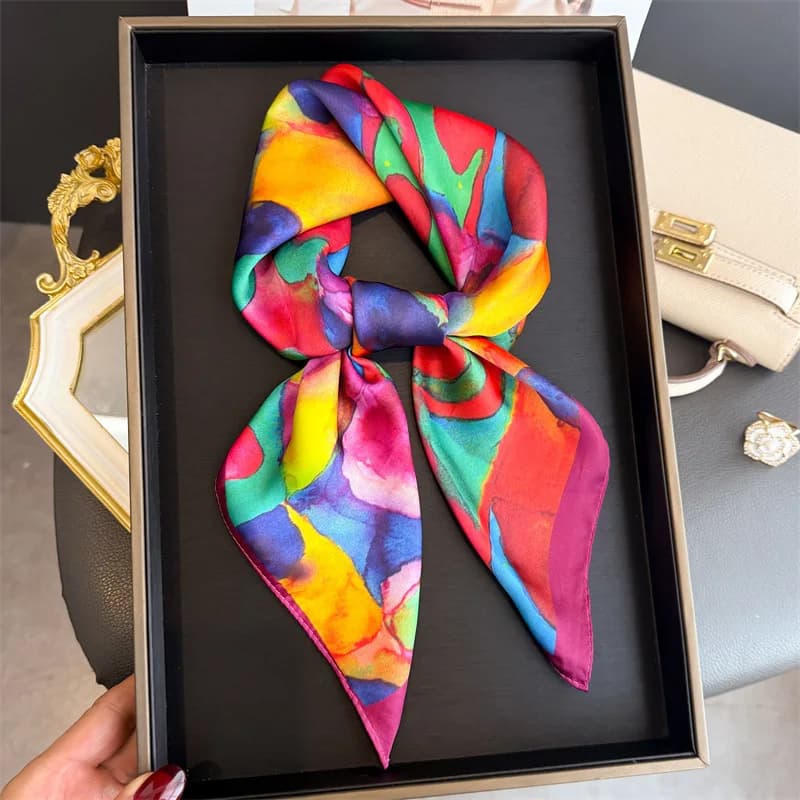 2026 New Print Square Scarf Women 70cm Soft Satin Kerchief Thin Neck Scarf Fashion Sunscreen Headscarf For Women Bag Ribbon