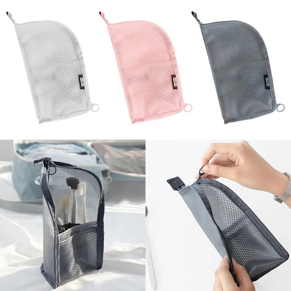 Borsa per pennelli per trucco da viaggio con cerniera pieghevole 1Pc borsa per cosmetici in rete portatile borsa per il trucco da viaggio Organizer per il lavaggio dello spazzolino da denti