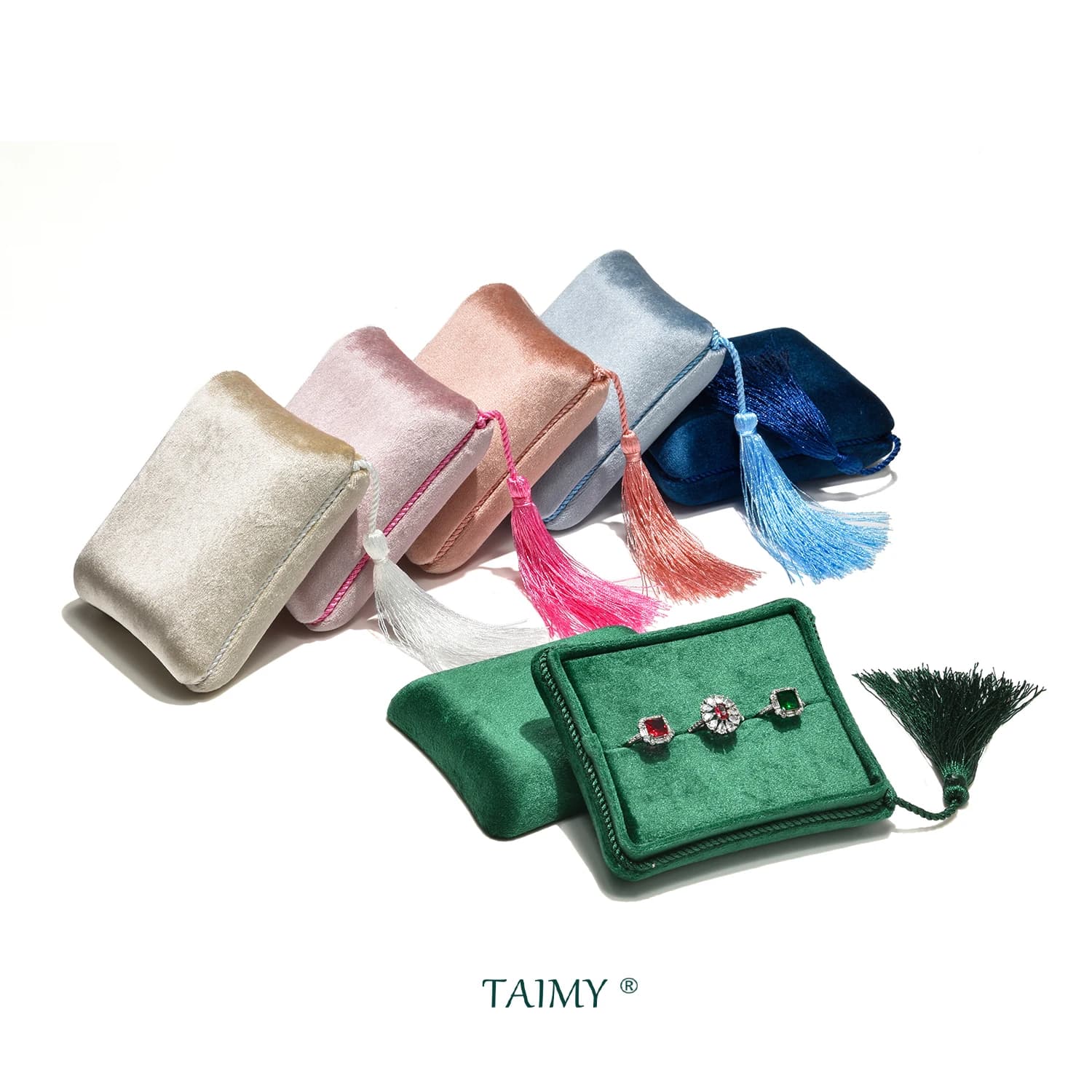 TAIMY Anello con nappa in velluto Collana Bracciale in pelle scamosciata Logo personalizzato Portagioie da viaggio Regali di nozze per ospiti Custodia da donna