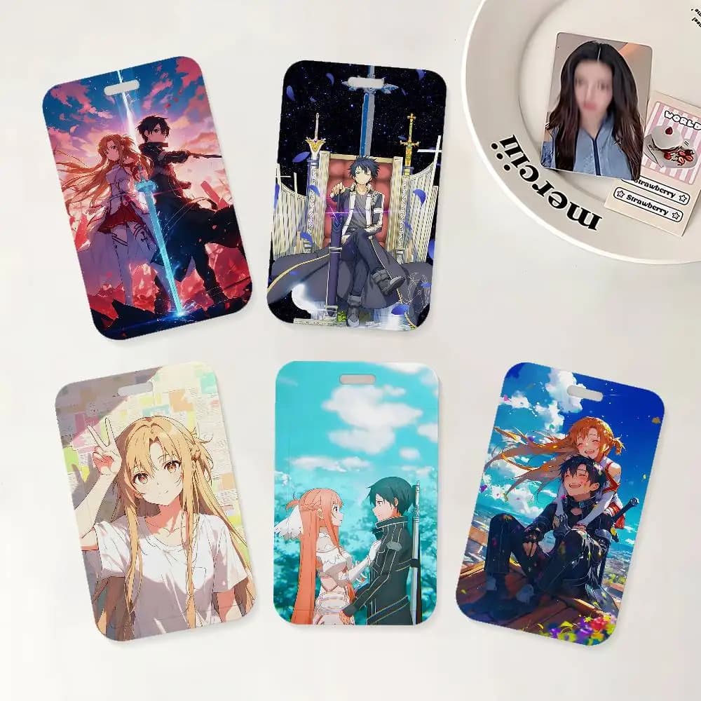 Porta Badge Sword Art Online con Cordino, Custodia per Carte di Credito per Bambini, Porta Tessere con Laccetto da Collo, Porta Carte d'Accesso, Regalo
