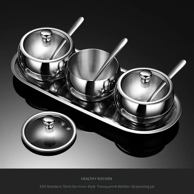 for 304 Stainless Steel Seasoning Jar Set Sealed Moisture Proof Spice Container with Spoon Thickened Kitchen Storage Box