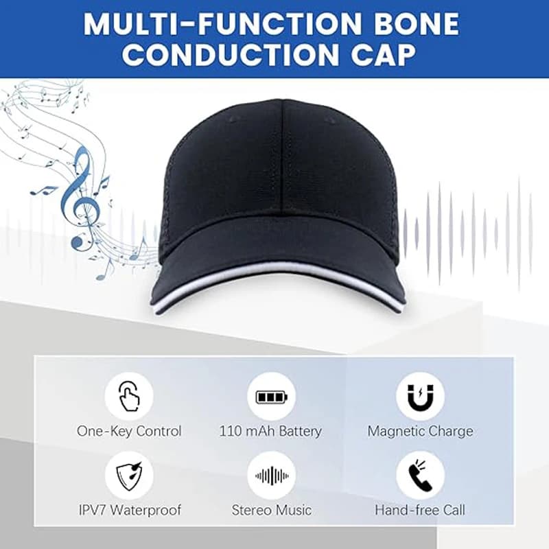Auricolare Bluetooth cappello musicale cuffie invernali senza fili cuffie a conduzione ossea con microfono per escursioni in bicicletta all'aperto.