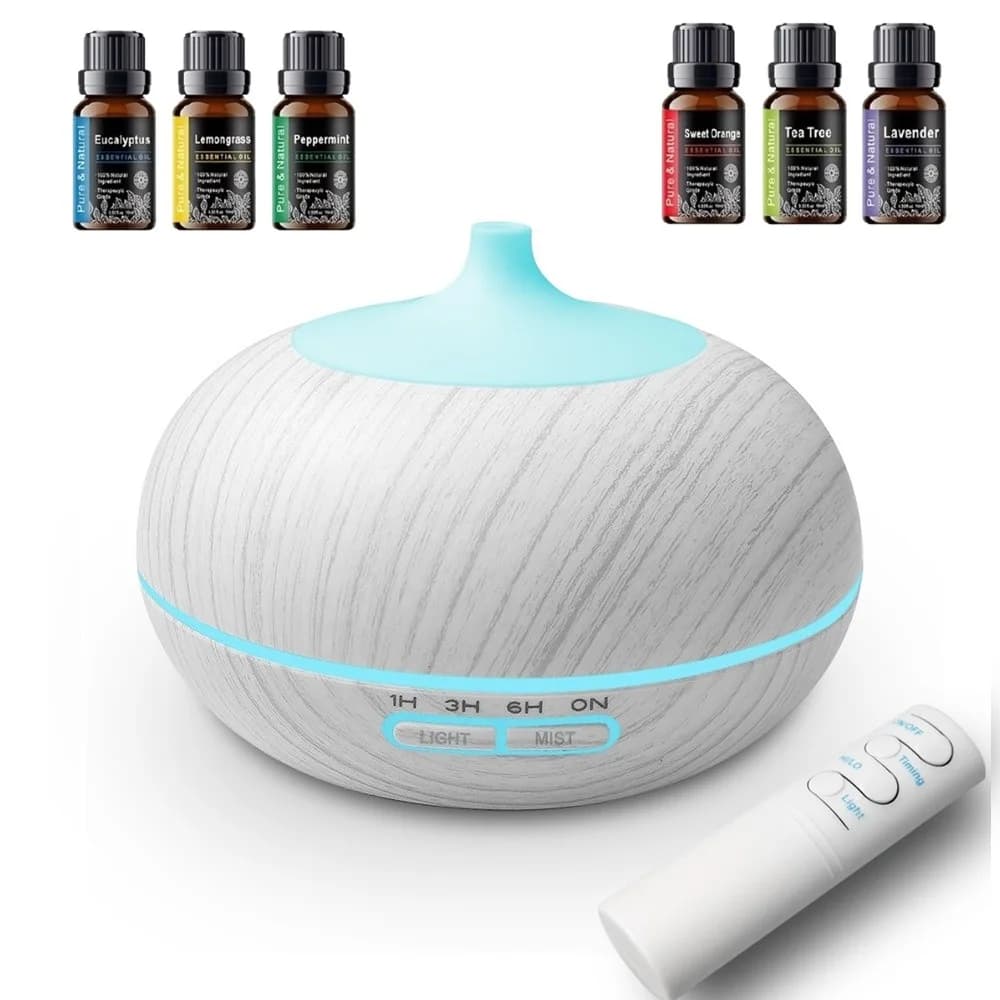 6 oli diffusore di olio aromatico fascio 550ml struttura in legno olio essenziale diffusore di olio aromatico con illuminazione d'atmosfera a 7 colori remota Whis