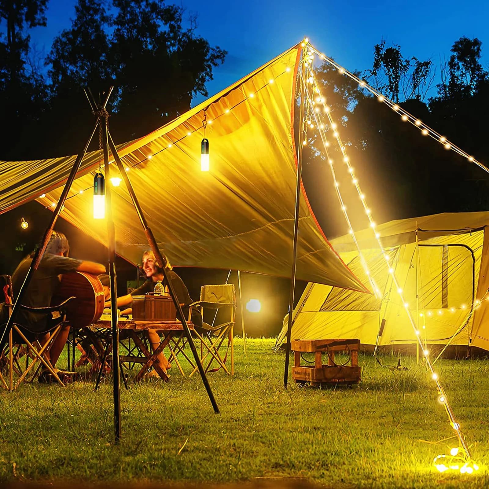 Lanterna da Campeggio per Esterni, Torcia di Emergenza, Luci Notturne a Stringa, Ricaricabile USB-C, Batteria Integrata da 4000mAh