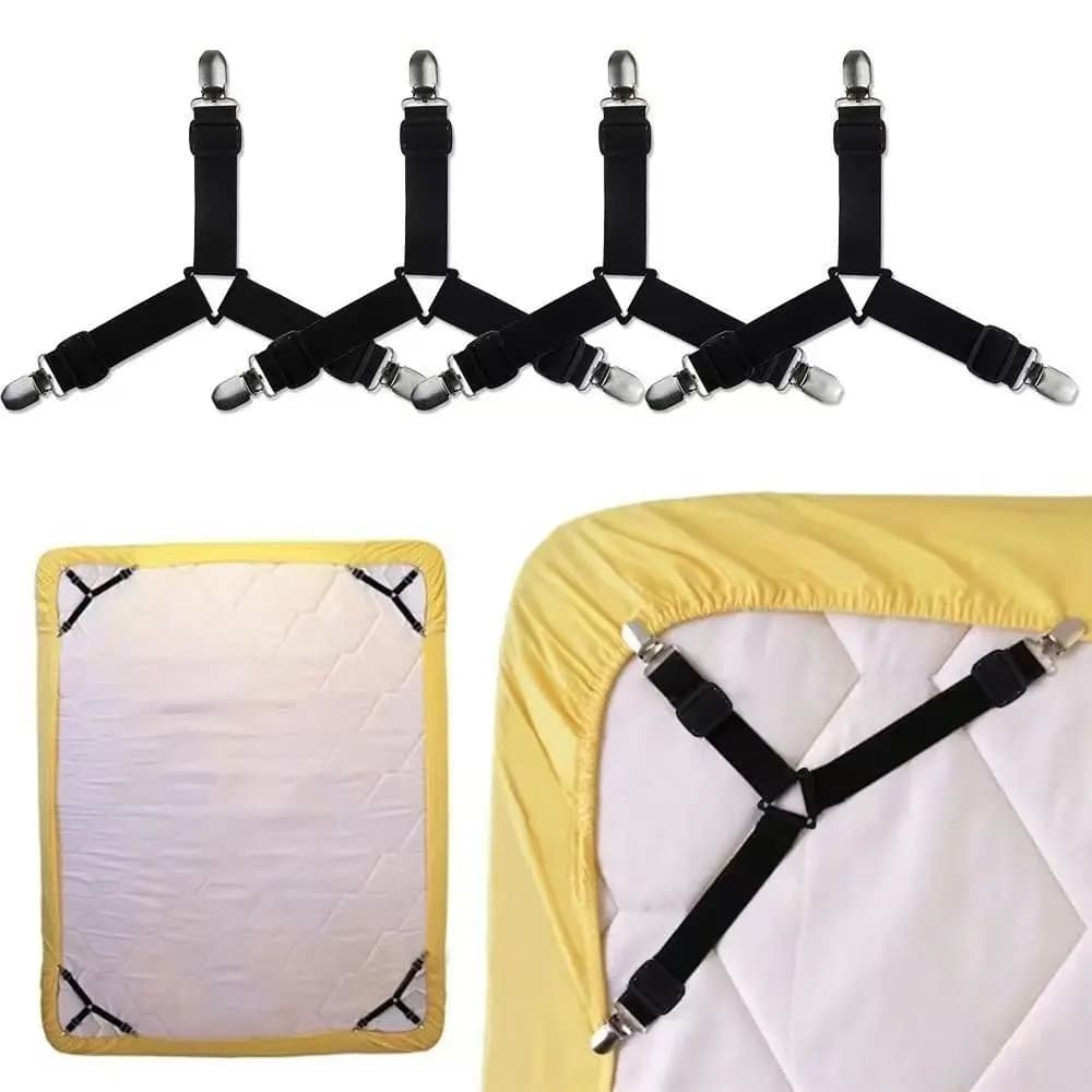 4 pz/lotto Lenzuolo di Fissaggio Titolare Gadget per Lenzuolo Organizzatore Coprimaterasso Clip Per La Casa Cinghie Elastiche Clip Regolabili
