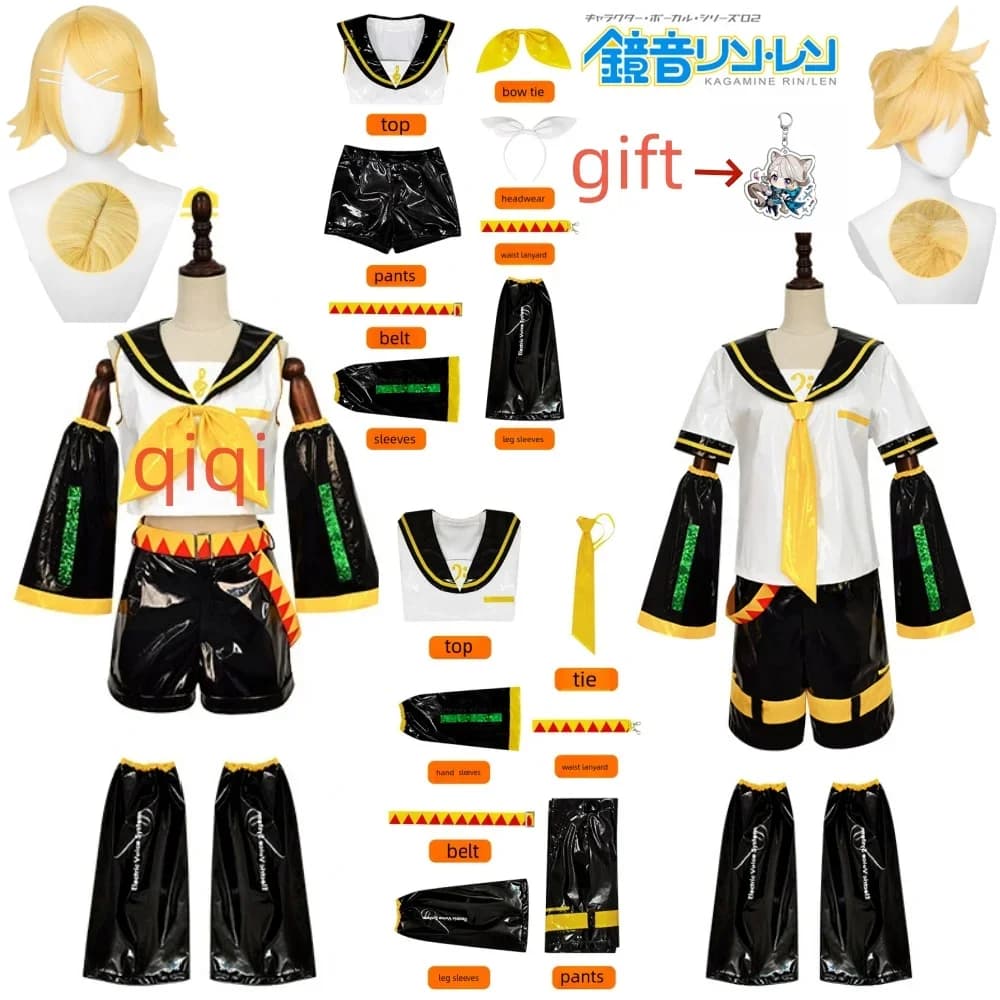 Kagamin Len/Rin Costume Cosplay Rin Kagamin Uniforme Len Abiti Iinclude Maniche Leggings Copricapo per Comic Con