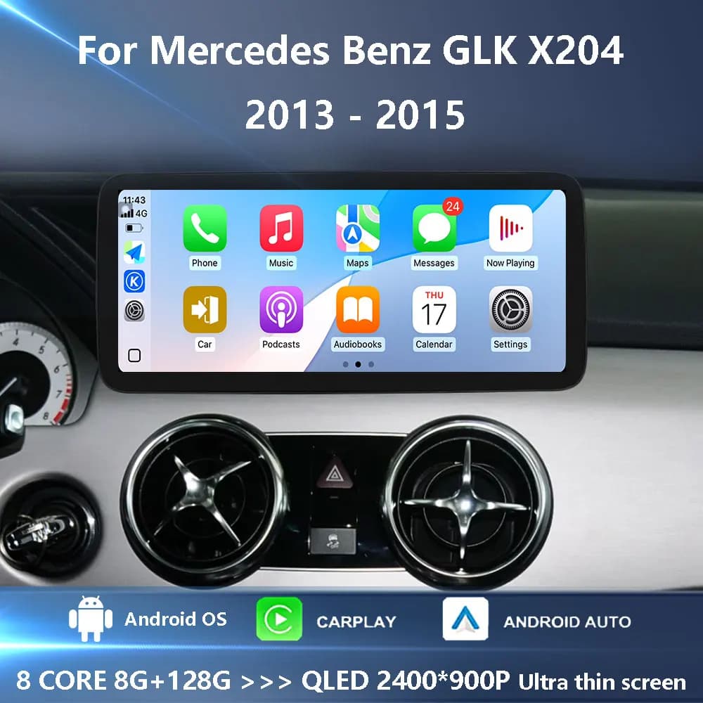 Autoradio multimediale Android 16 QLED touchscreen BT per Mercedes Benz GLK X204 2013-2015 con lettore video, 4G, GPS e navigatore auto.