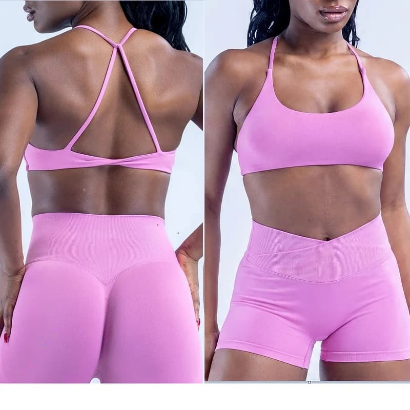 SEEKSUC New Seamless Knitted Yoga Suit Beautiful Back Shock-absorbing Gathering Bra Hip Lift Shorts Gym Fitness Sportswear