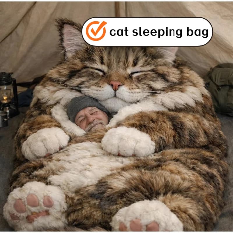 Giant cat-shaped sling, soft and warm, for adults, comfortable blanket for camping trips, cat-shaped duvet.