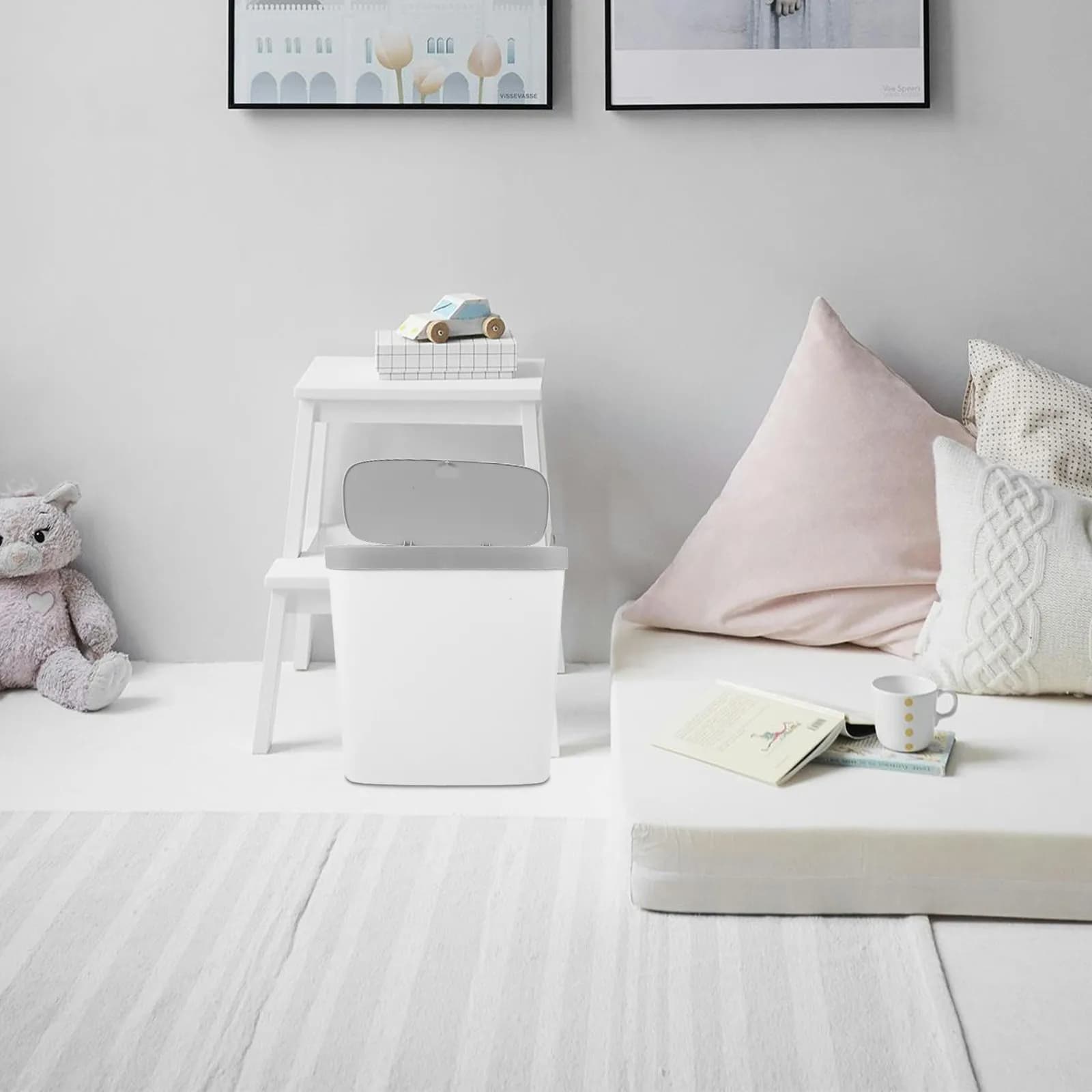 Cestino per rifiuti a pressione in PP, compatto, per bagno, cucina, camera da letto, sotto il lavello, in plastica