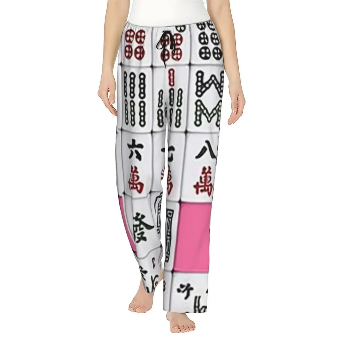 Pantaloni da Pigiama Personalizzati con Motivo Mahjong 8 Donne, Pantaloni da Notte con Tasche
