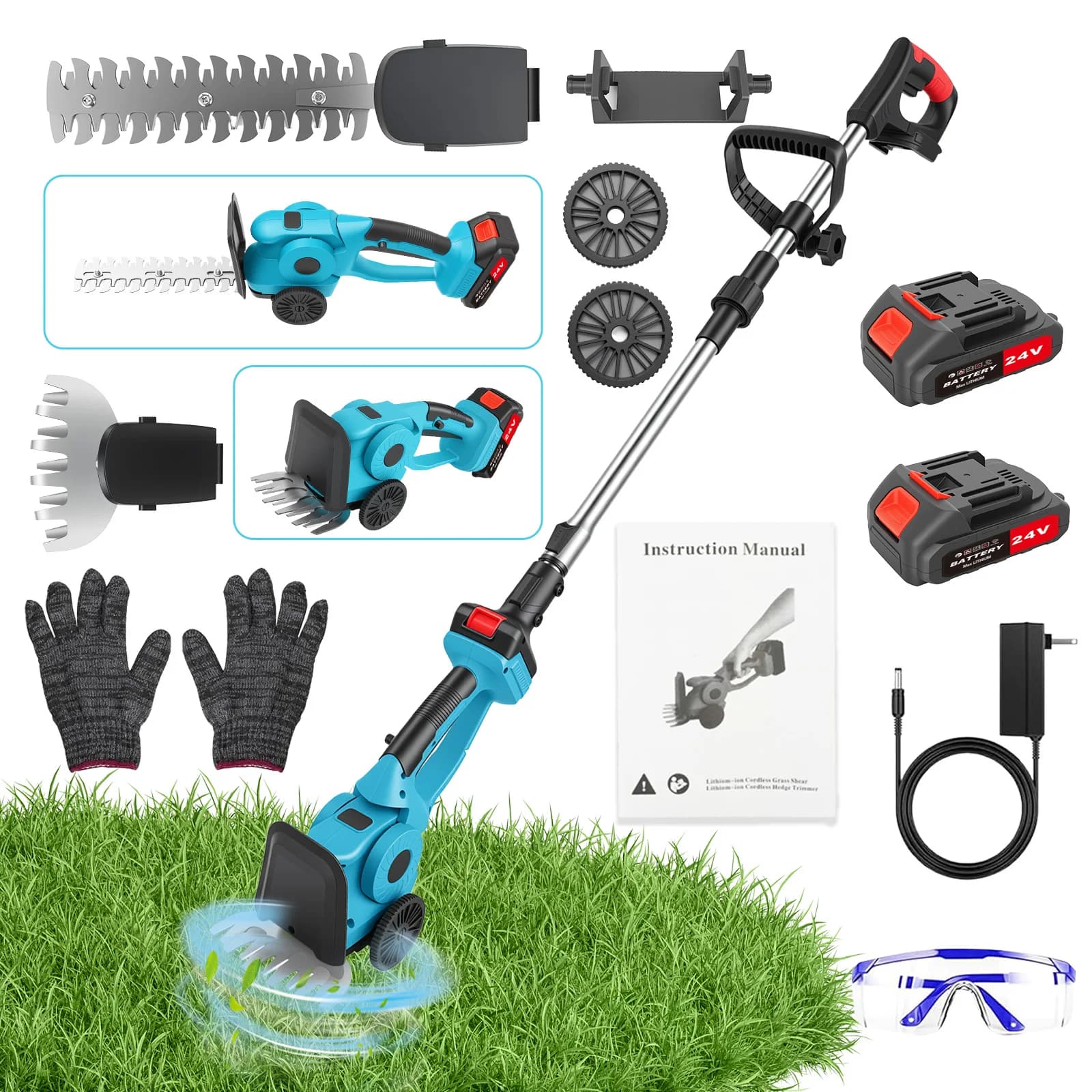 21V Cordless Electric Hedge Trimmer 2-in-1 Handheld Grass Cutter & Lawn Mower Foldable 18000r/min with 2 Blades for Yard Trimming & Lawn Care Garden Tool Weeding Pruning Shear Shrub