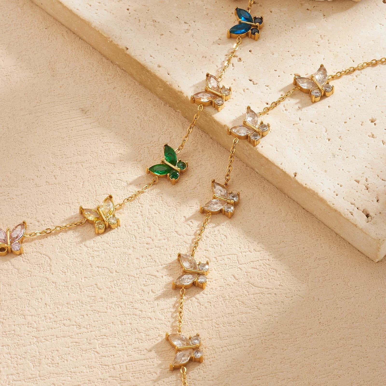 Stainless Steel Colorful Cubic Zirconia Butterfly Chain Bracelet Bangle Exquisite Trendy Premium Wrist Jewelry Gift