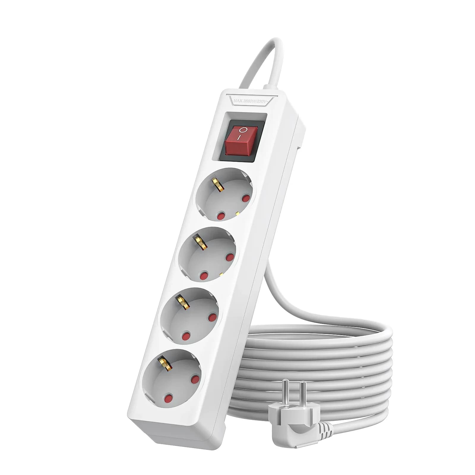 4 Outlet EU Surge Protector Power Strip 1.5m/2m Extension Cord AC Plug Socket Adapter 4 Socket Adapter with Overload Protection
