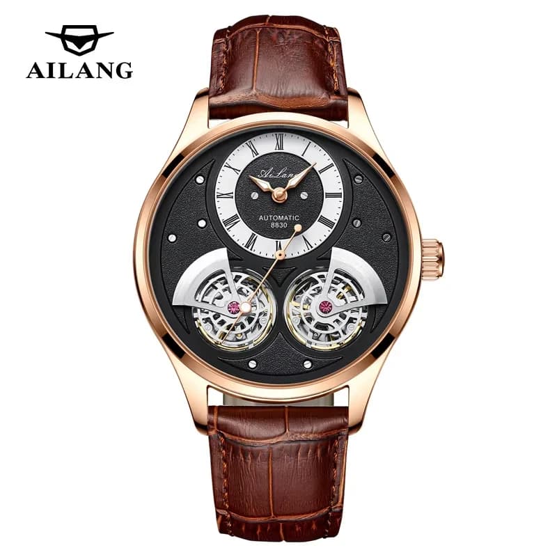 AILANG Orologio Meccanico di Lusso da Uomo con Doppio Tourbillon Rotante, Movimento Automatico, Impermeabile, Orologio da Pilota con Volano