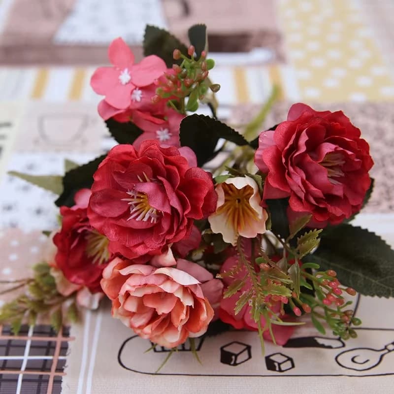 5 rami (8 teste) di fiori artificiali, piccolo bouquet di peonie, ghirlande di piante per matrimoni e San Valentino, vasi per decorazioni di casa e giardino.