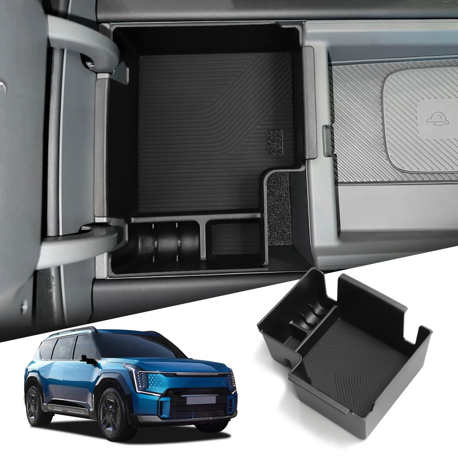 LUCKEASY for Kia EV9 2025 2024 Center Console Armrest Storage Box Car Tray Organizers Accessories Tidying Black