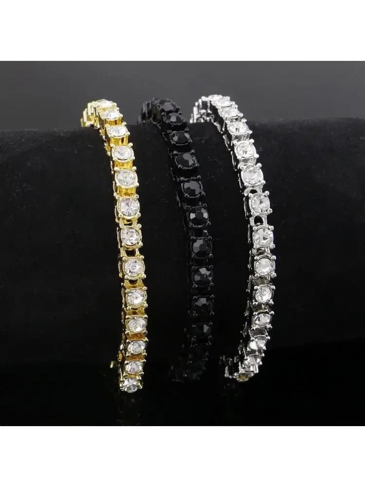 Braccialetti Hip Hop Bling Cubic Zirconia Braccialetti a catena da tennis ghiacciati Donna Uomo 1 fila 5mm Catena a maglie Gioielli Colore oro Nero