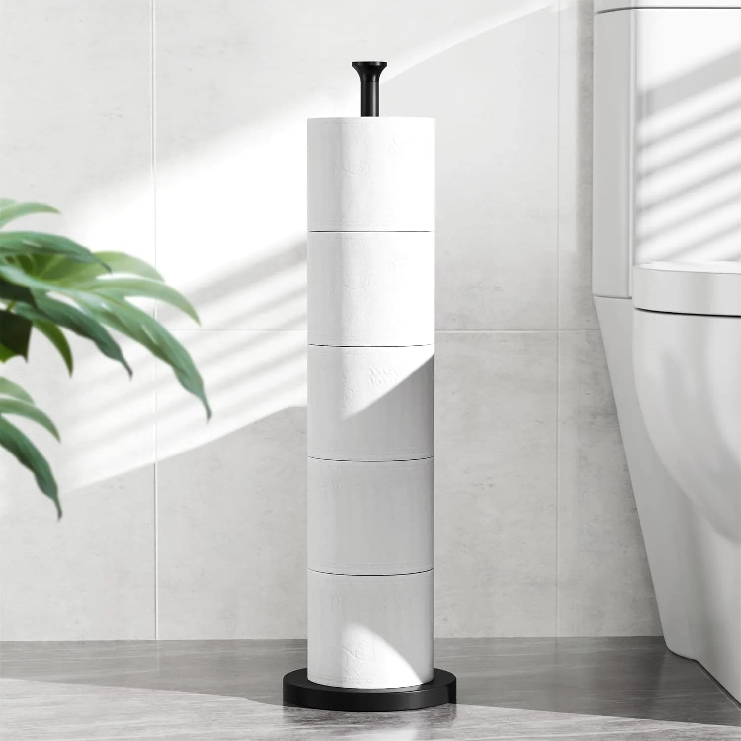 Portarotolo da terra con funzione di riserva, in acciaio inossidabile, moderno contenitore per bagno
