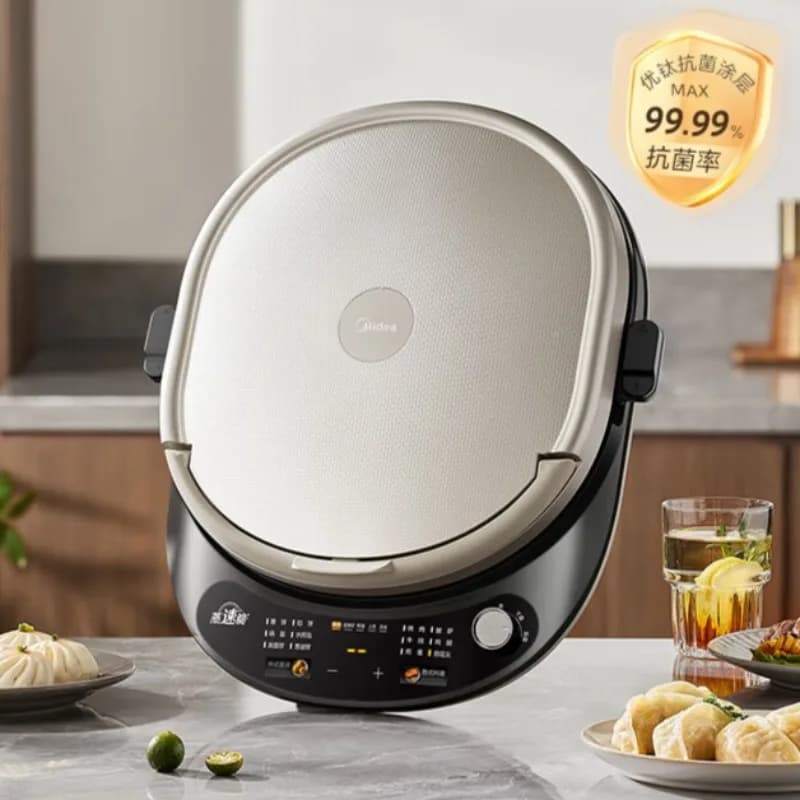 Piastra Elettrica Midea, Griglia di Cottura a Doppio Lato per Uso Domestico, Teglia Profonda con Piastre Superiori e Inferiori Rimovibili e Lavabili