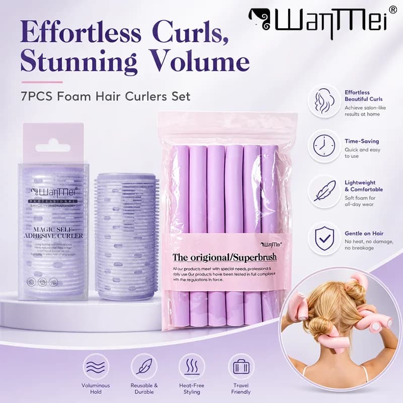 7pcs Heatless Hair Rollers Set Self-grip Aluminum Core Hair Roller Flexible Curling Rods Hair Twist Curlers Hair Styling Tools