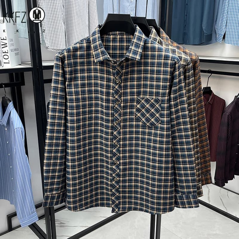 Men's Plaid Long Sleeve Shirt Lapel Collar Soft Wrinkle Resistant Fabric Casual Business Daily Wear Single Pocket