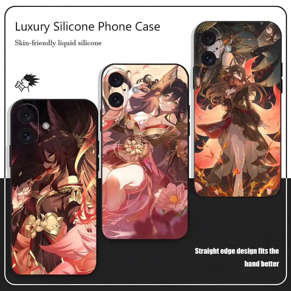 Custodia Morbida Nera Antiurto Fugue Game Honkai Star Rail per iPhone 17 16 15 14 13 12 X XR XS 8 Plus Mini Pro Max