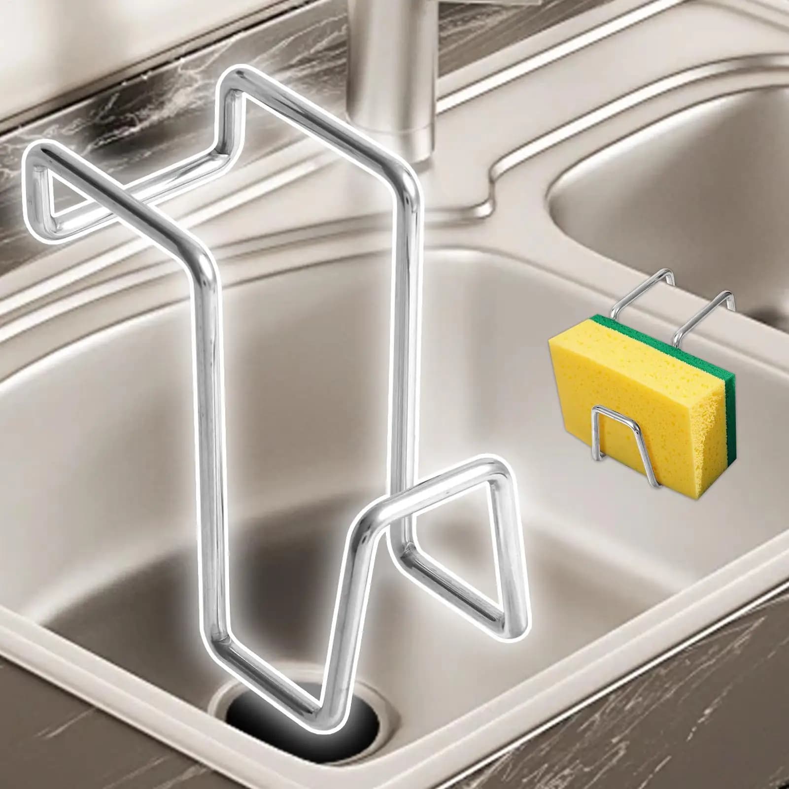 Porta spugna per lavello Porta spugna per lavello a doppio lavabo Portaoggetti rimovibile in acciaio inossidabile Organizzatore drenante rapido