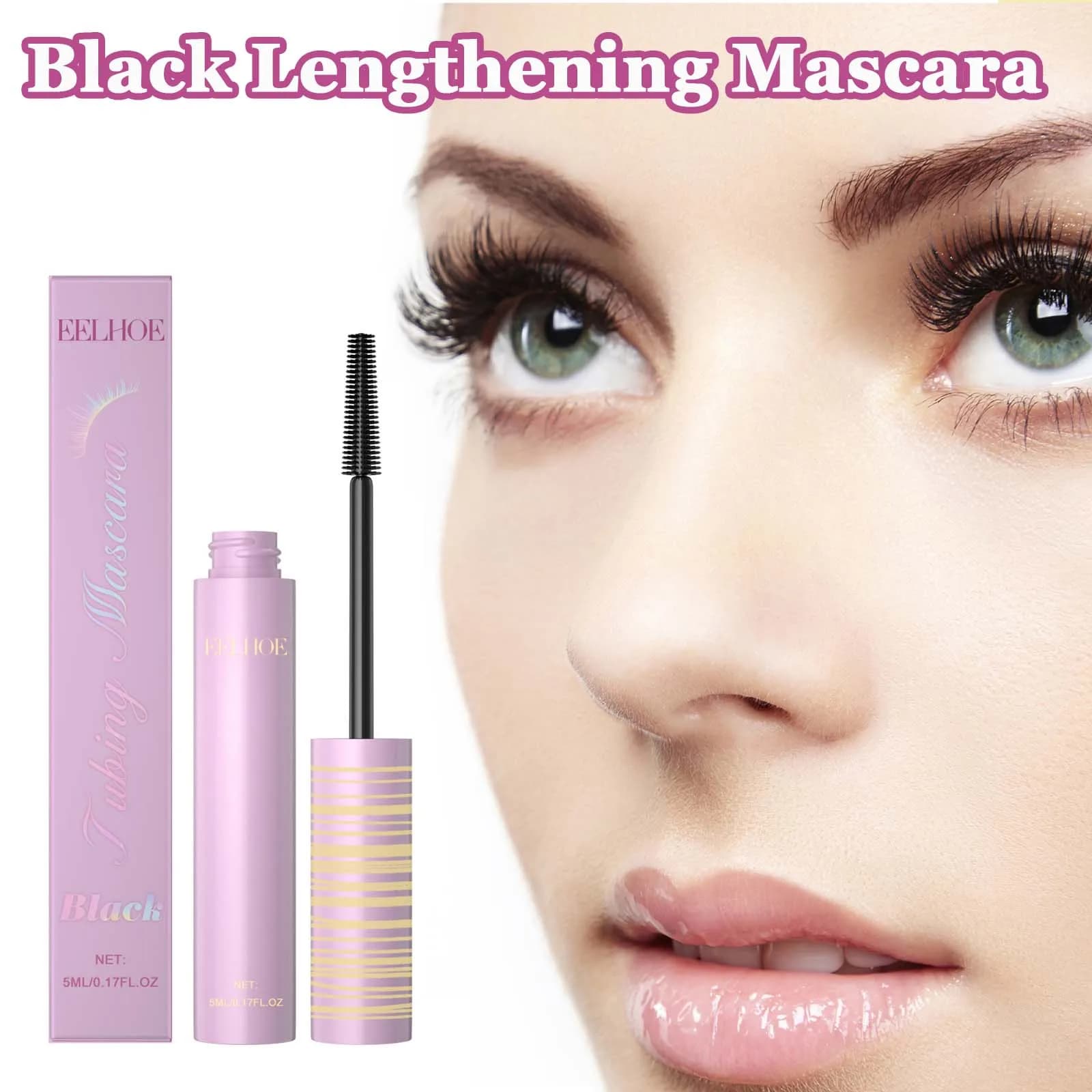 Mascara allungante nero Ciglia arricciate volumizzanti naturali Mascara nero a prova di sbavature impermeabile senza grumi Cura delicata 5ml