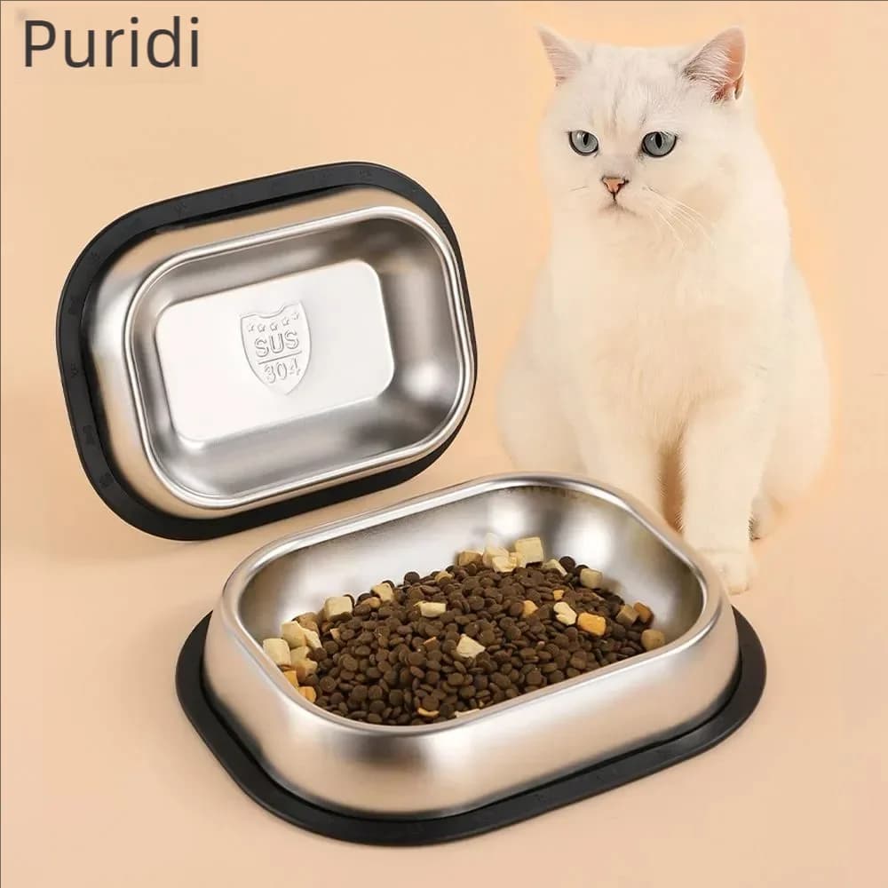 Ciotola per Animali Domestici in Acciaio Inox 304, Accessori per Cani e Gatti, Ciotola per Cibo e Acqua, Utensile Quadrato Antiscivolo per l'Alimentazione degli Animali, Superficie Ruvida