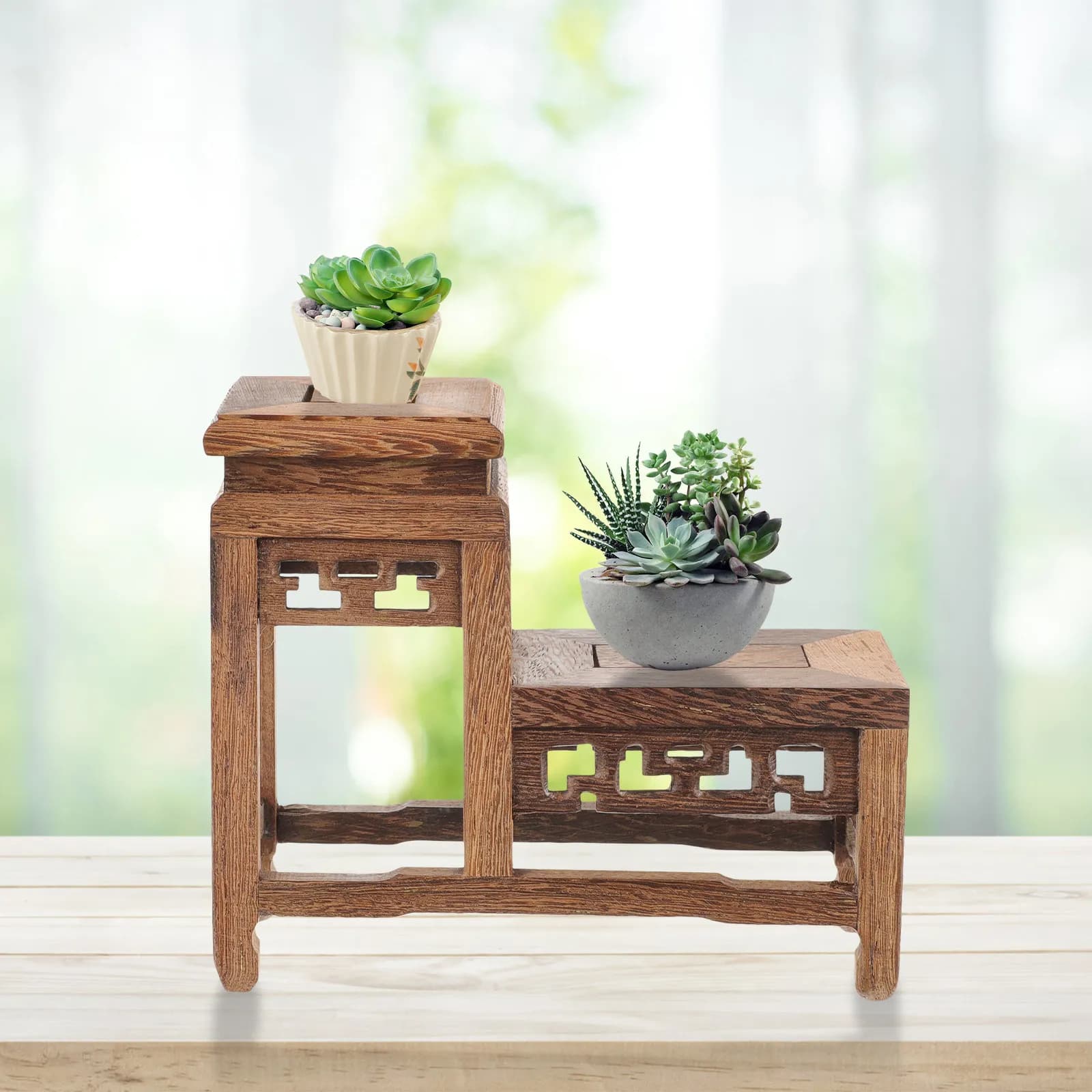 Vaso per Fiori in Legno, Base per Fioriera, Supporto per Piante, Base Espositiva Premium in Legno di Ala di Pollo, Porta Piante per Interni ed Esterni, Giardino