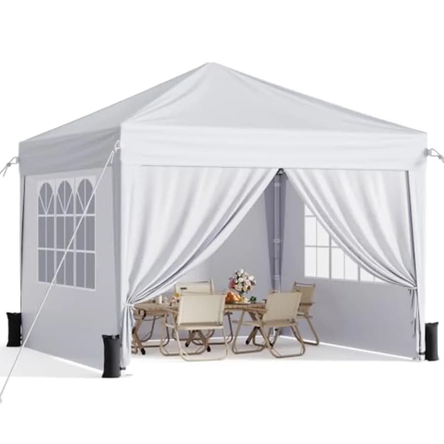10x10 Pop Up Canopy with Sidewalls for Commercial Events, Camping, Parties White Polyester, Instant Setup, Portable with Carry