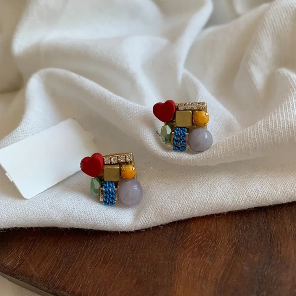 1 Pair of Quirky & Unique ~ Patchwork Block Stud Earrings for Women: 2026 New Arrival, Trendy Earrings with Niche Instagram-Inspired Design