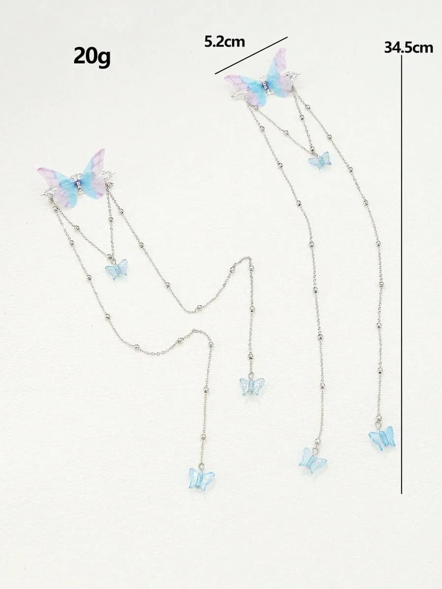 2 fermagli per capelli con nappe a forma di farfalla blu per donna, accessori per capelli in stile minimalista