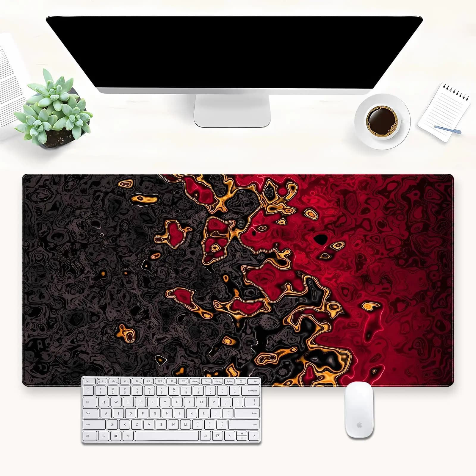 Red Black Extra Large Gaming Mouse Pad Fluid Art Desk Mat 35.4x15.7in XXL Non-Slip Natural Rubber Mousepad for Computer Office