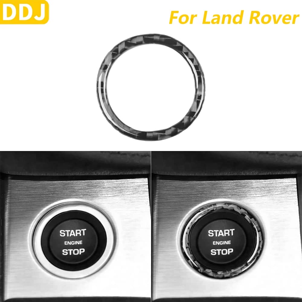 Anello Decorativo in Fibra di Carbonio Morbida per Pannello Avvio/Arresto One-Touch per Land Rover Range Rover Evoque 2012-2015, Accessori Interni Adesivi