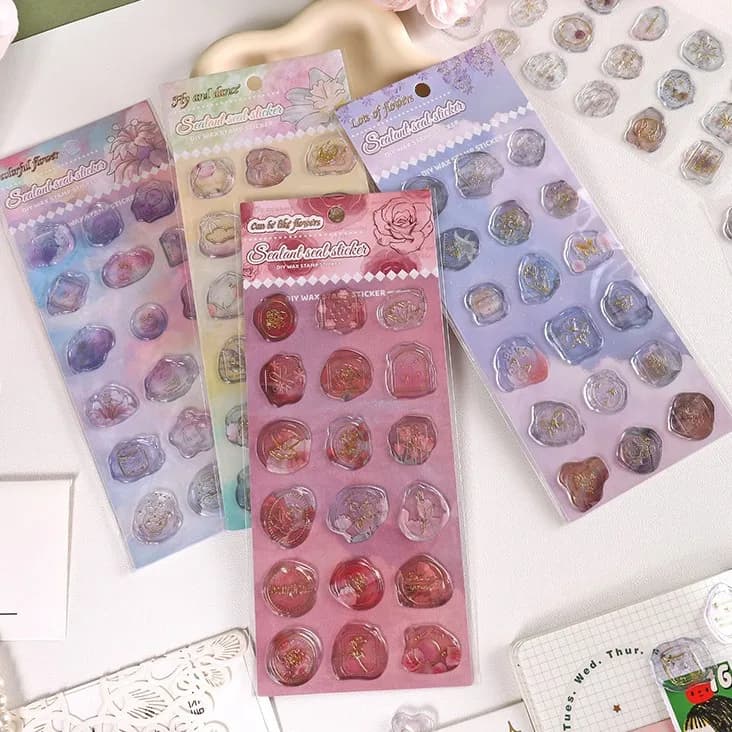 1 Foglio di Adesivi Sigillo in Ceralacca con Lamina d'Oro, Stile Europeo, per Fai da Te, Decorazione Buste e Scrapbook