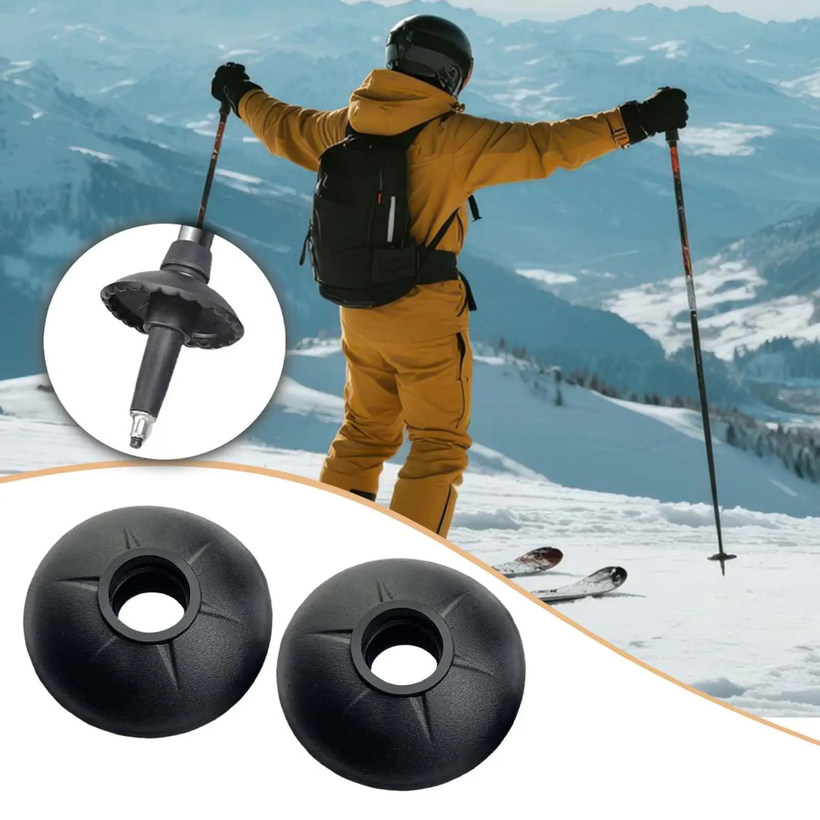 2x 5cm Trekking Baskets, Professional Round Protection, Ski Stick Spare Parts, Snow Baskets for Camping and Mountaineering, Black