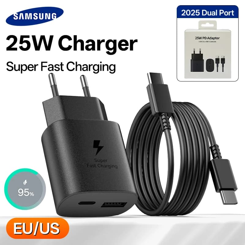 Caricabatterie originale Samsung 25w tipo C adattatore di ricarica super veloce Galaxy S25 S24 S23 S20 S21 S22 Plus A17 A54 A34 Z Flip Fold 7 5 6
