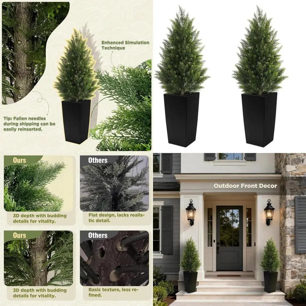 High 120 cm Artificial Topiari Cipresses with Square Plants, Indoor / Outside Plants for Home, Living Room, Front Door