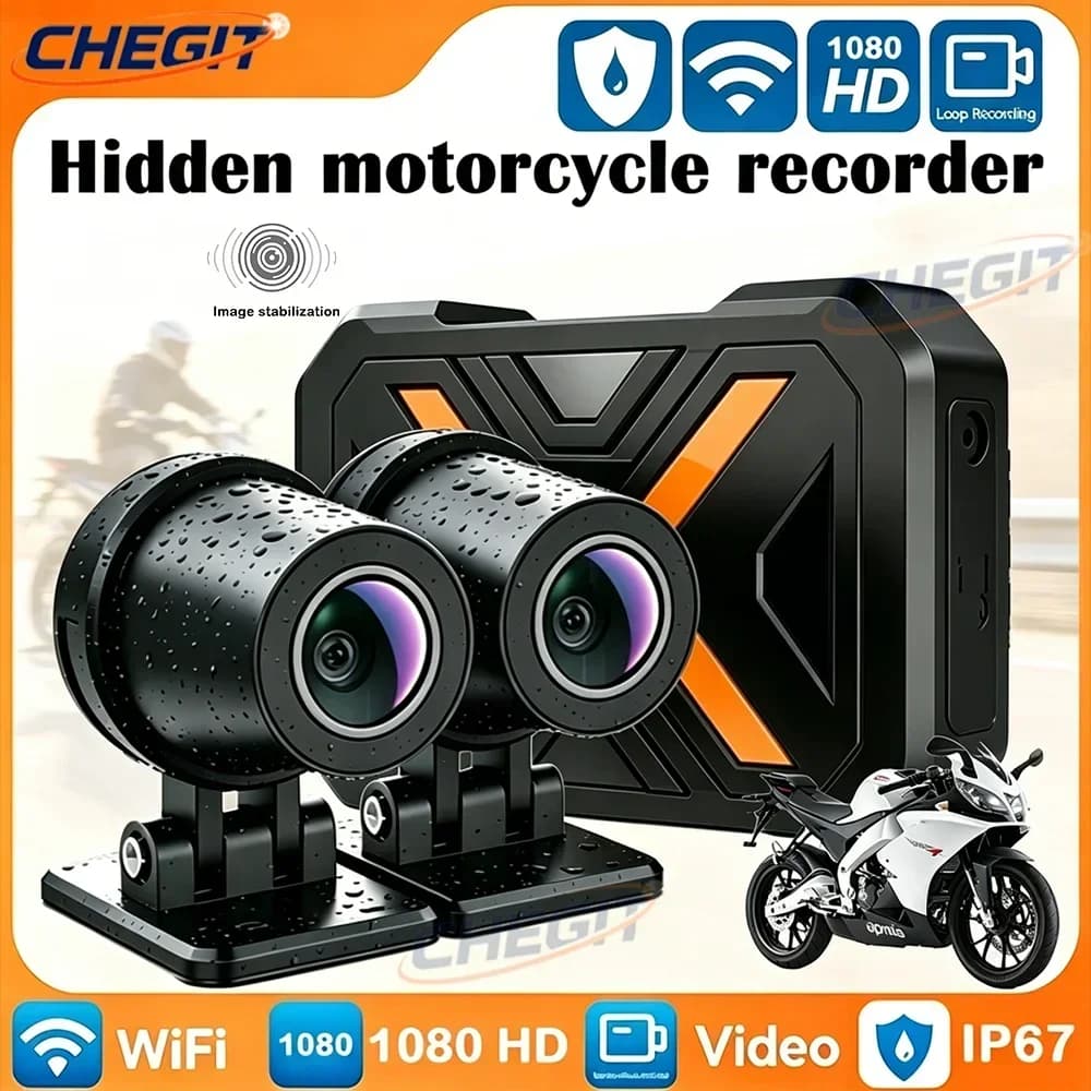 Telecamera DVR per Moto 1080P con Doppia Registrazione, Impermeabile IP67, WiFi, Monitoraggio in Tempo Reale, EIS Intelligente Anti-Vibrazione