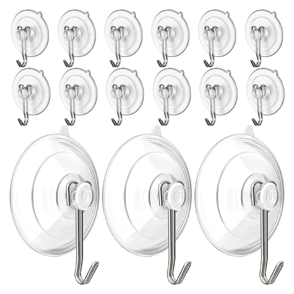 15 Pezzi Ganci a Ventosa Grandi e Resistenti, Trasparenti, per Finestre, Bagno, Cucina, Asciugamani e Cappelli