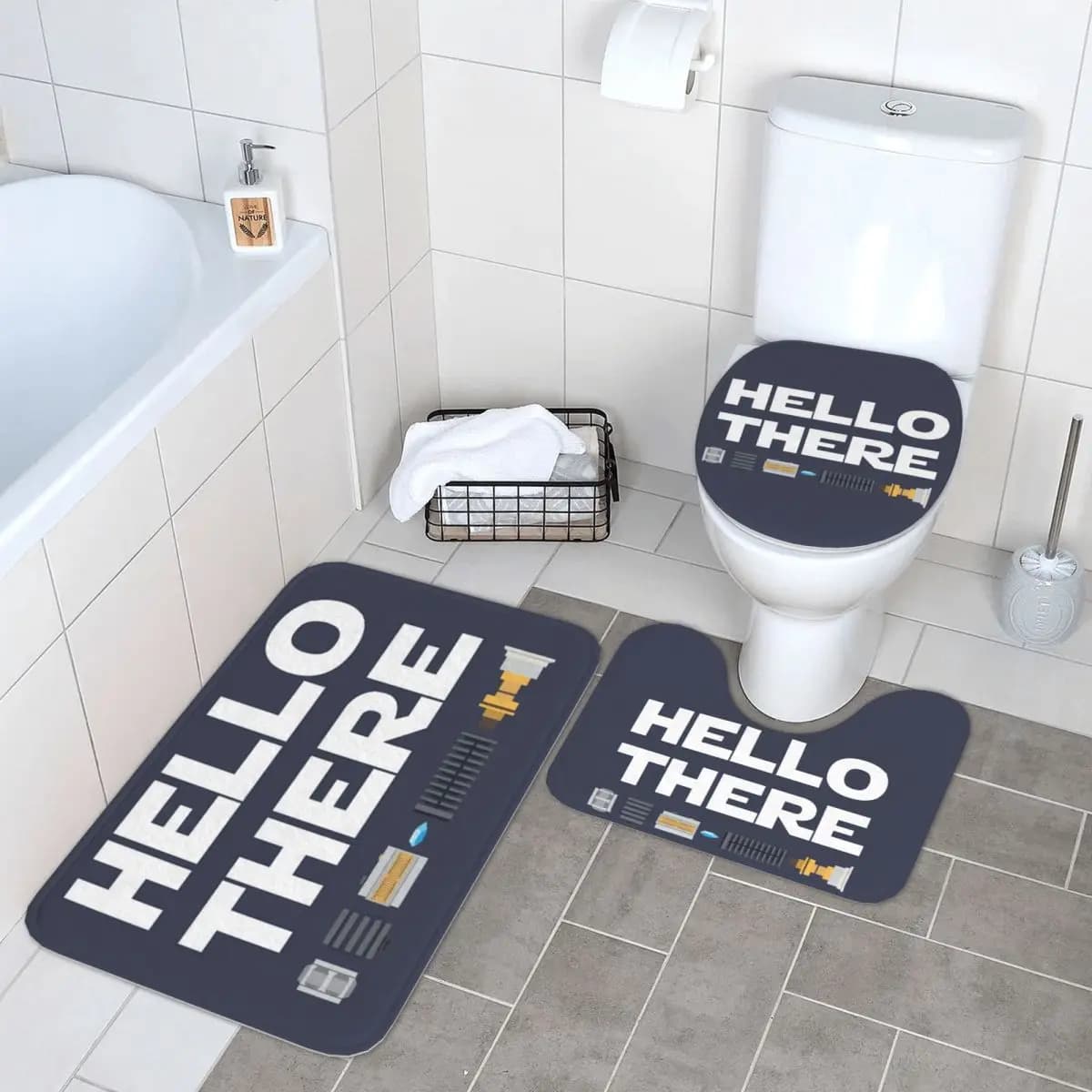 Hello There Bathroom Mat 3 pieces Bathroom Set Copriwater Copriwater Home Decorations Non-slip Carpet
