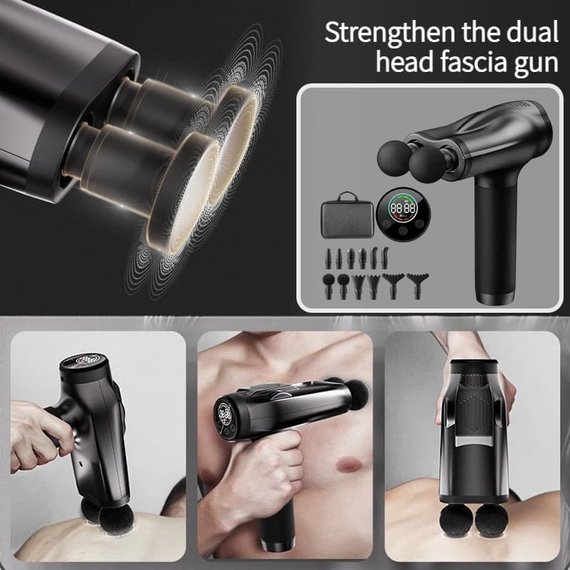 Professional grade high-power handheld vibrating fitness fascia gun, enhanced dual head fascia full body relaxation massager