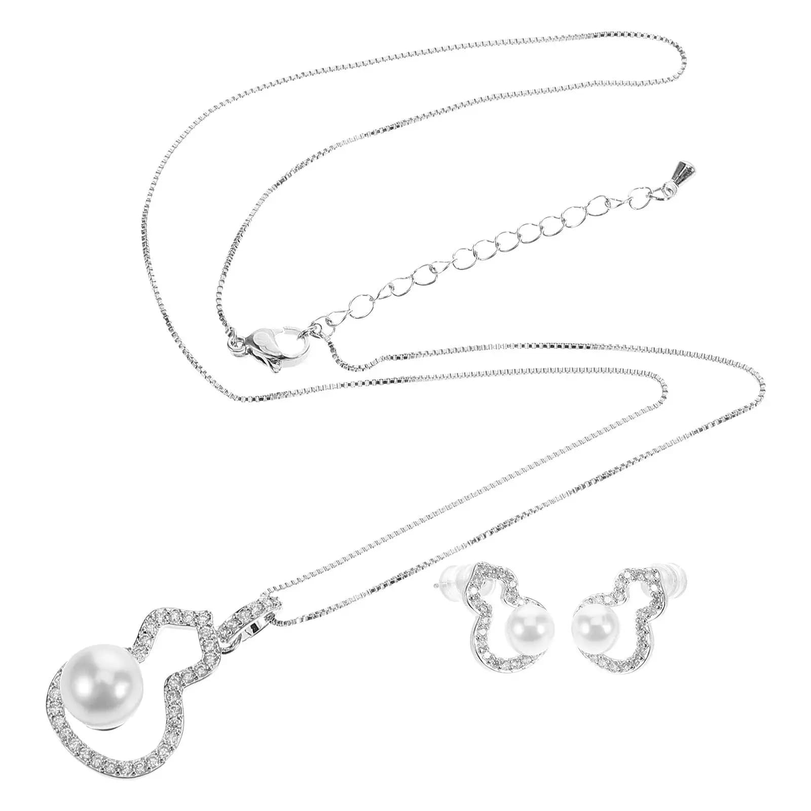 Set di Gioielli 2 Pezzi: Orecchini a Zucca con Perle e Collana con Zirconia, in Argento Sterling - Perfetto per Matrimoni, Anniversari e Feste di Compleanno