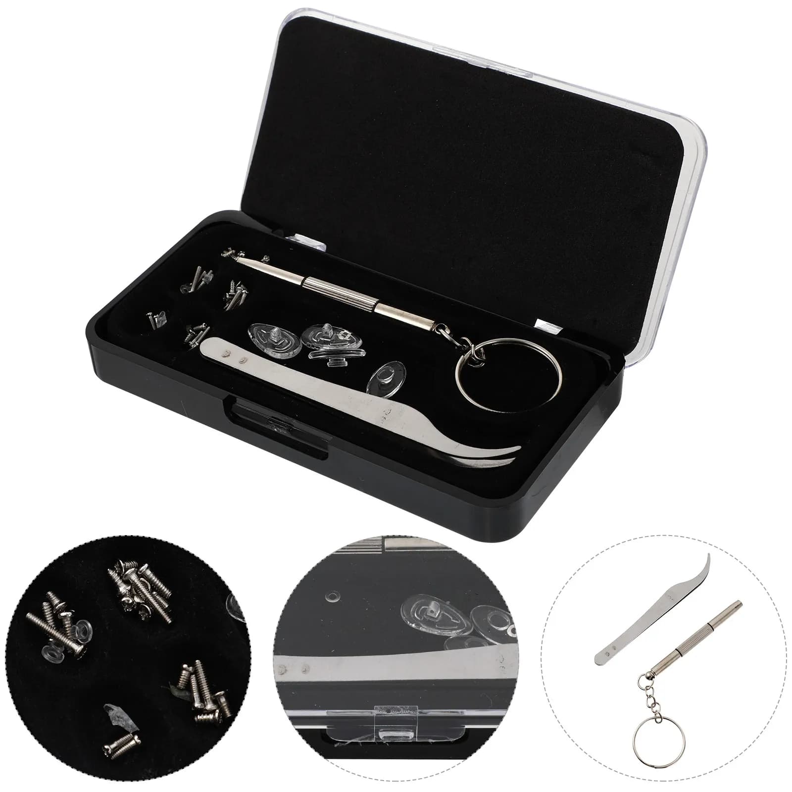 Kit di Riparazione Occhiali 1 Set: Cuscinetti Nasali, Cacciavite e Strumenti di Precisione per Occhiali da Vista, da Sole e Orologi - Facile da Trasportare