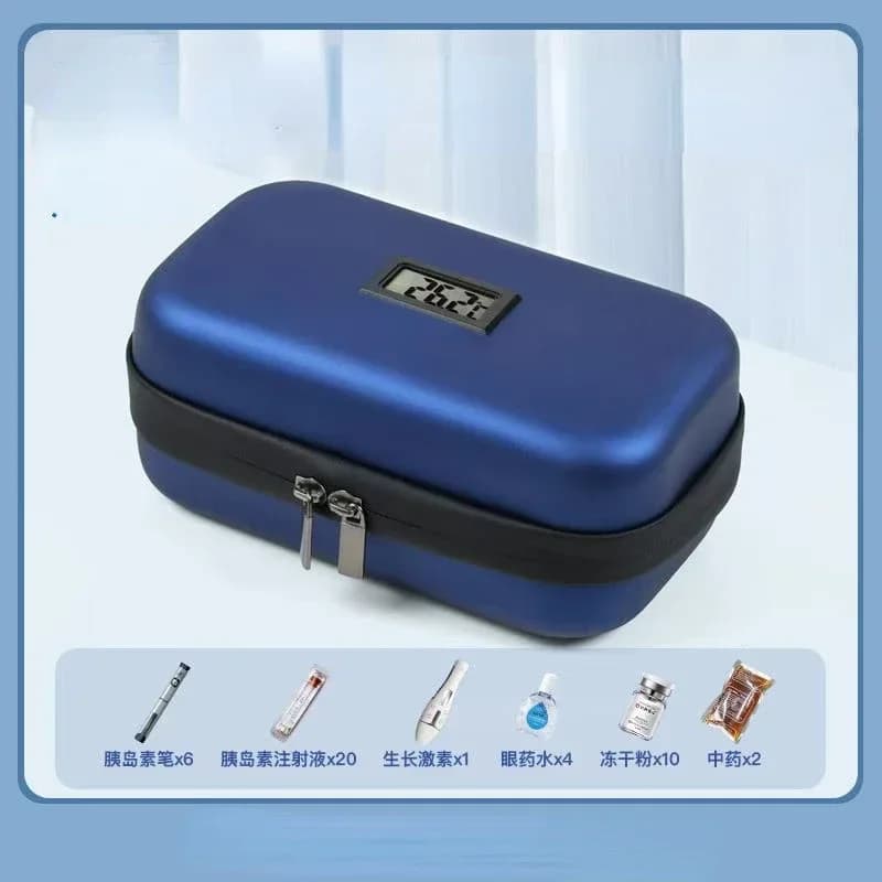 Custodia portatile per il raffreddamento dell'insulina Ampio display della temperatura 2-8 ° Scatola per medicinali con impacco di ghiaccio con borsa portatile refrigerata medica